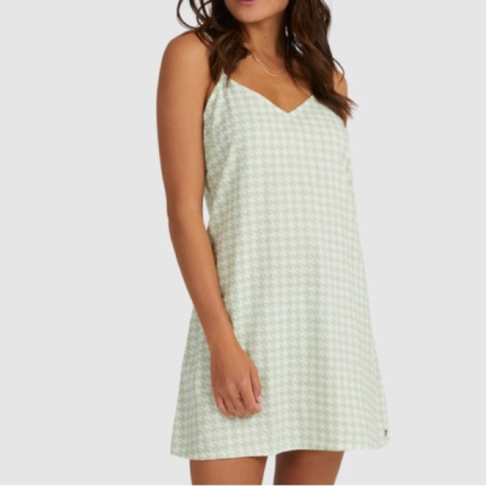 Roxy Women S Light Green Houndstooth Beach Shine A Light Mini Slip Dress NWT